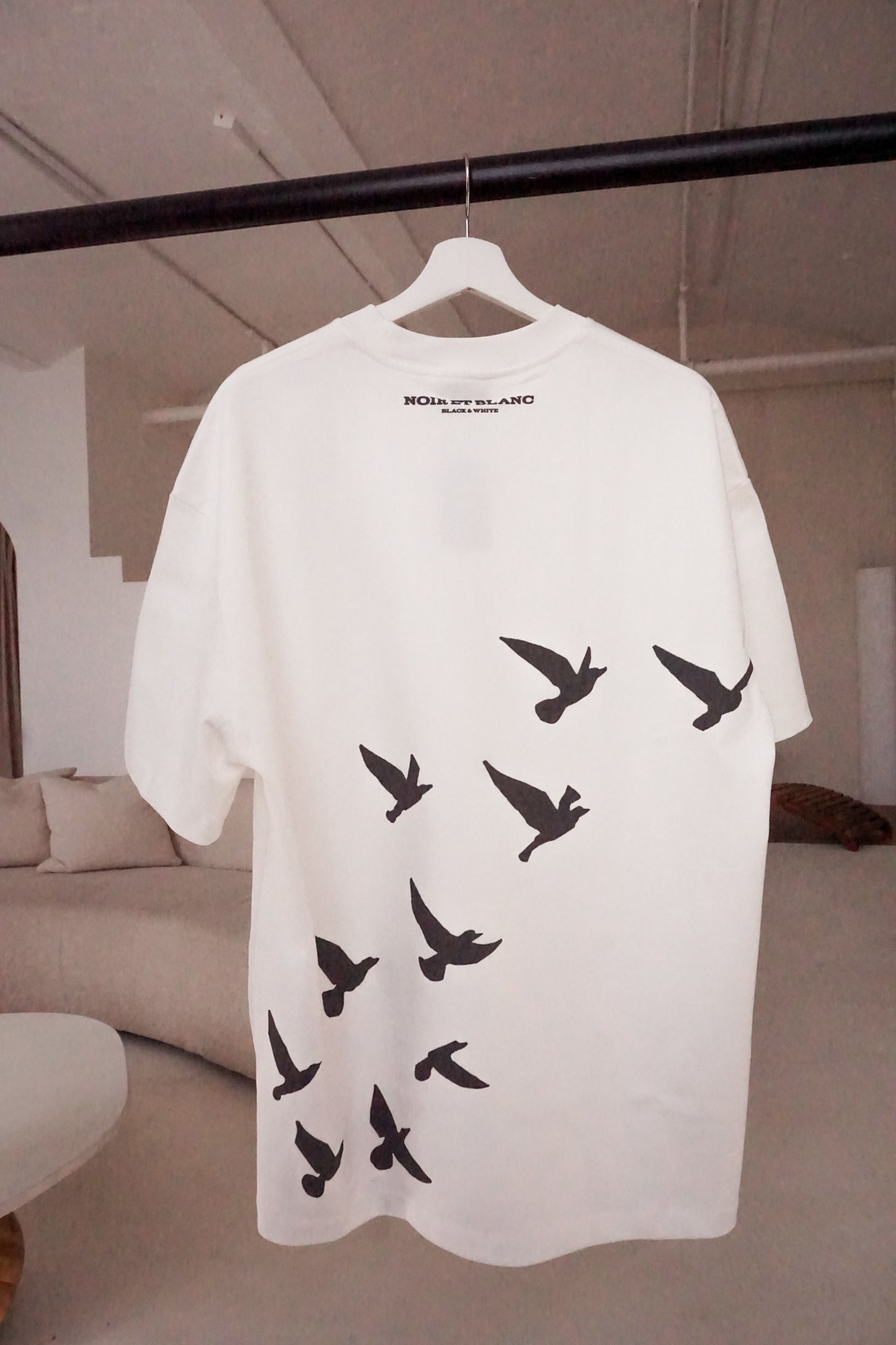 White Premium Heavyweight T-Shirt with Bird Design