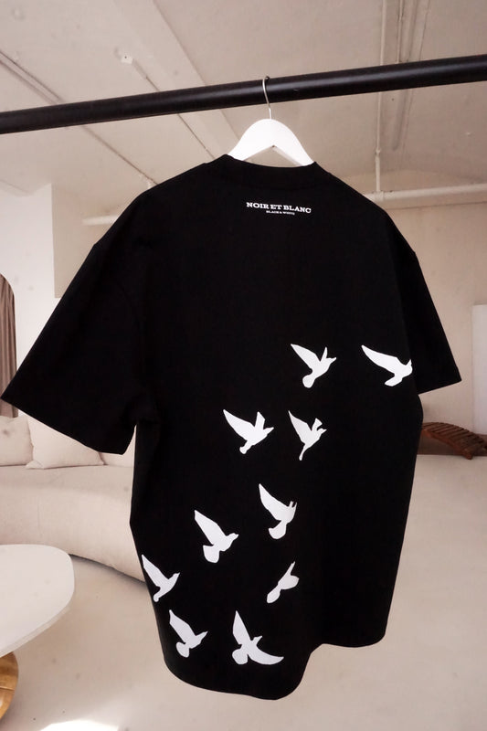 Black Premium Heavyweight T-Shirt With Bird Design