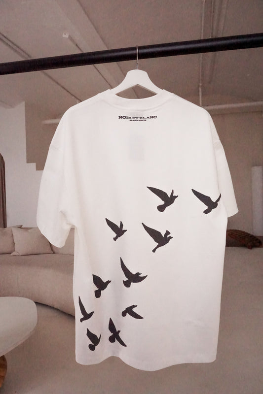 White Premium Heavyweight T-Shirt with Bird Design
