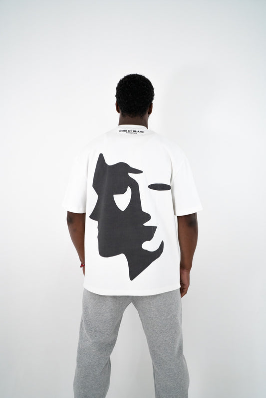 White Premium Heavyweight T-Shirt With Face Design