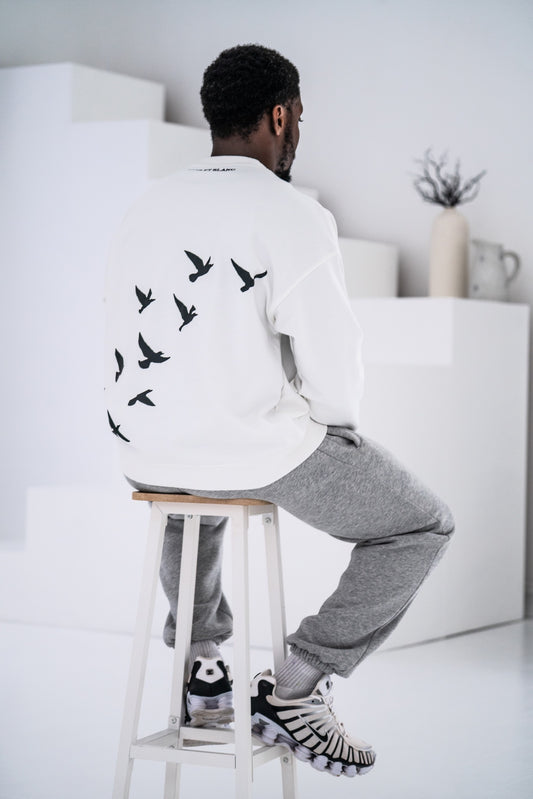 White Every Day Sweatshirt With Bird Design